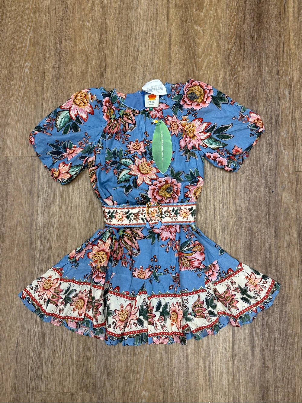 NWT FARM Rio Blue Floral Puff-Sleeve Mini Dress - XS - Picture 7 of 12